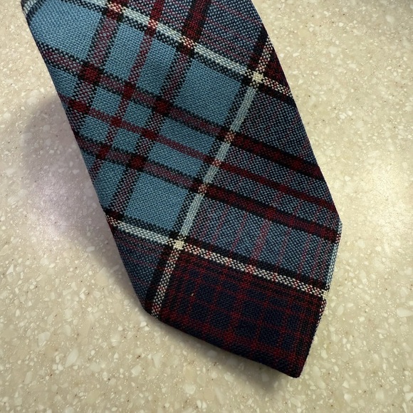 Royal Canadian Air Force Wool Blue and Red Tartan Tie with Classic Plaid Design - Picture 1 of 5